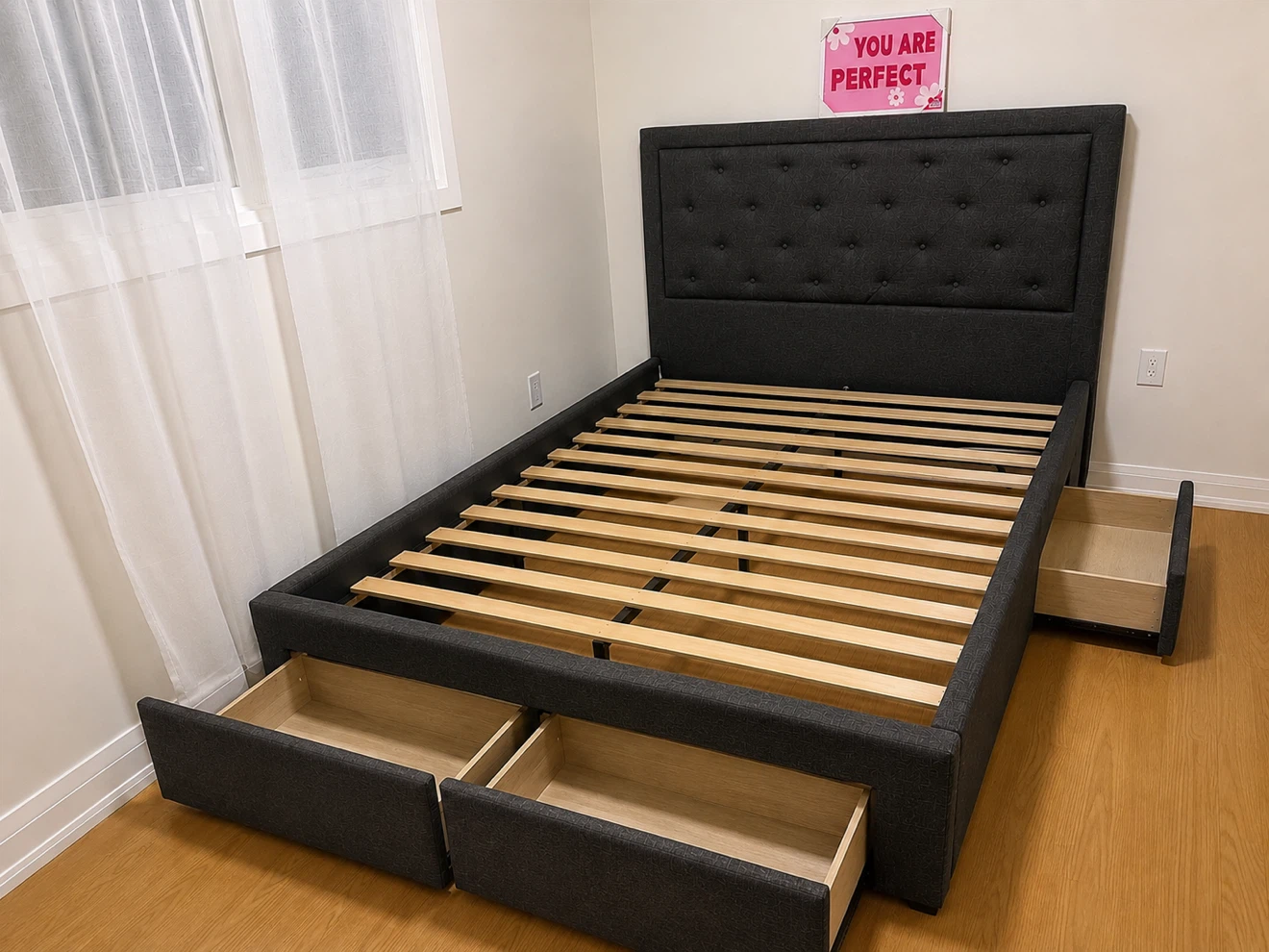 Dark Grey Queen Bed Frame with Storage Drawers - photo 2
