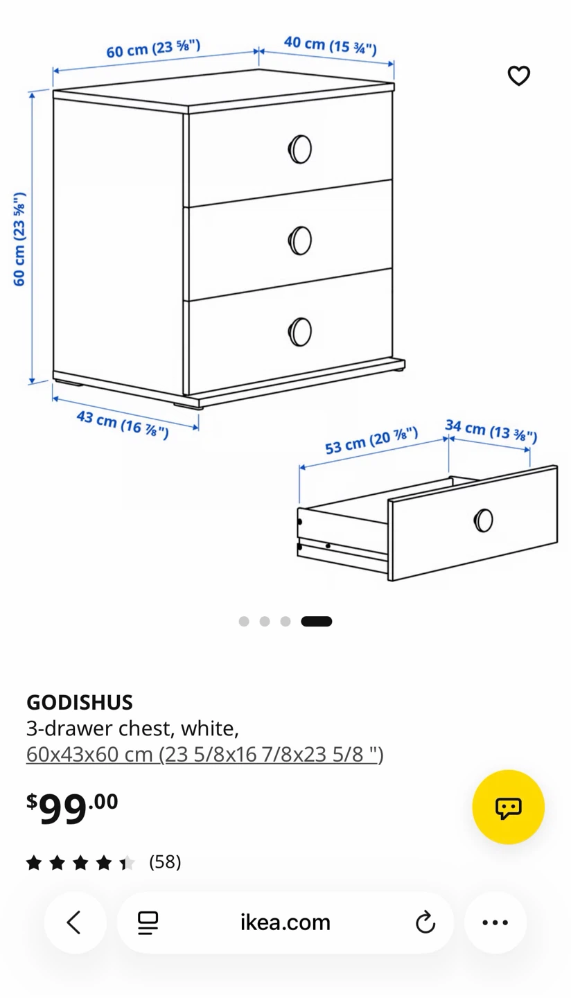 IKEA GODISHUS 3-drawer chest white