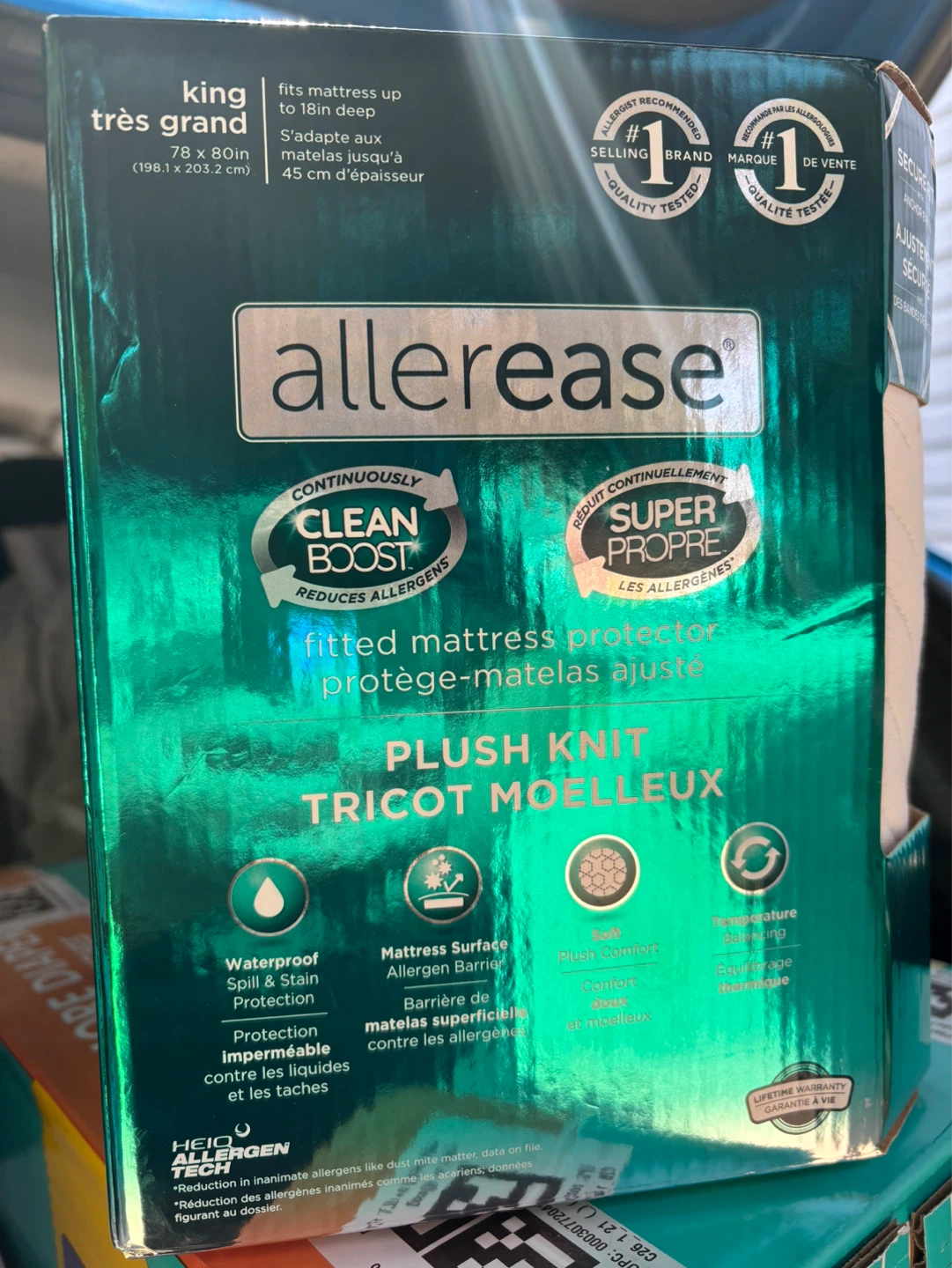 AllerEase Plush Knit Fitted Mattress Protector King