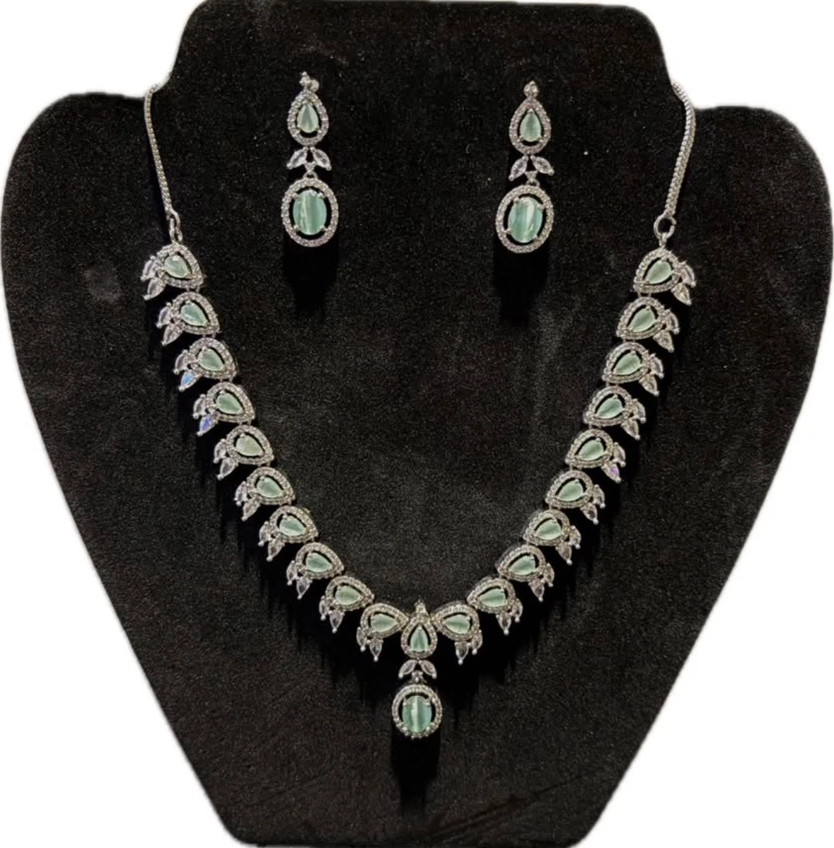 Mint Green Stone Necklace and Earring Set