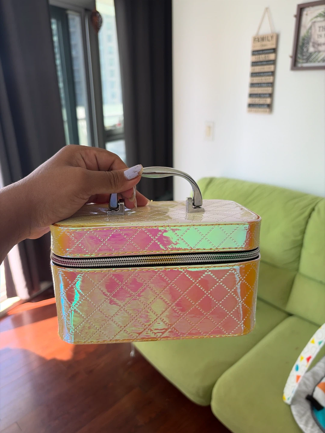 Iridescent Quilted Makeup Train Case