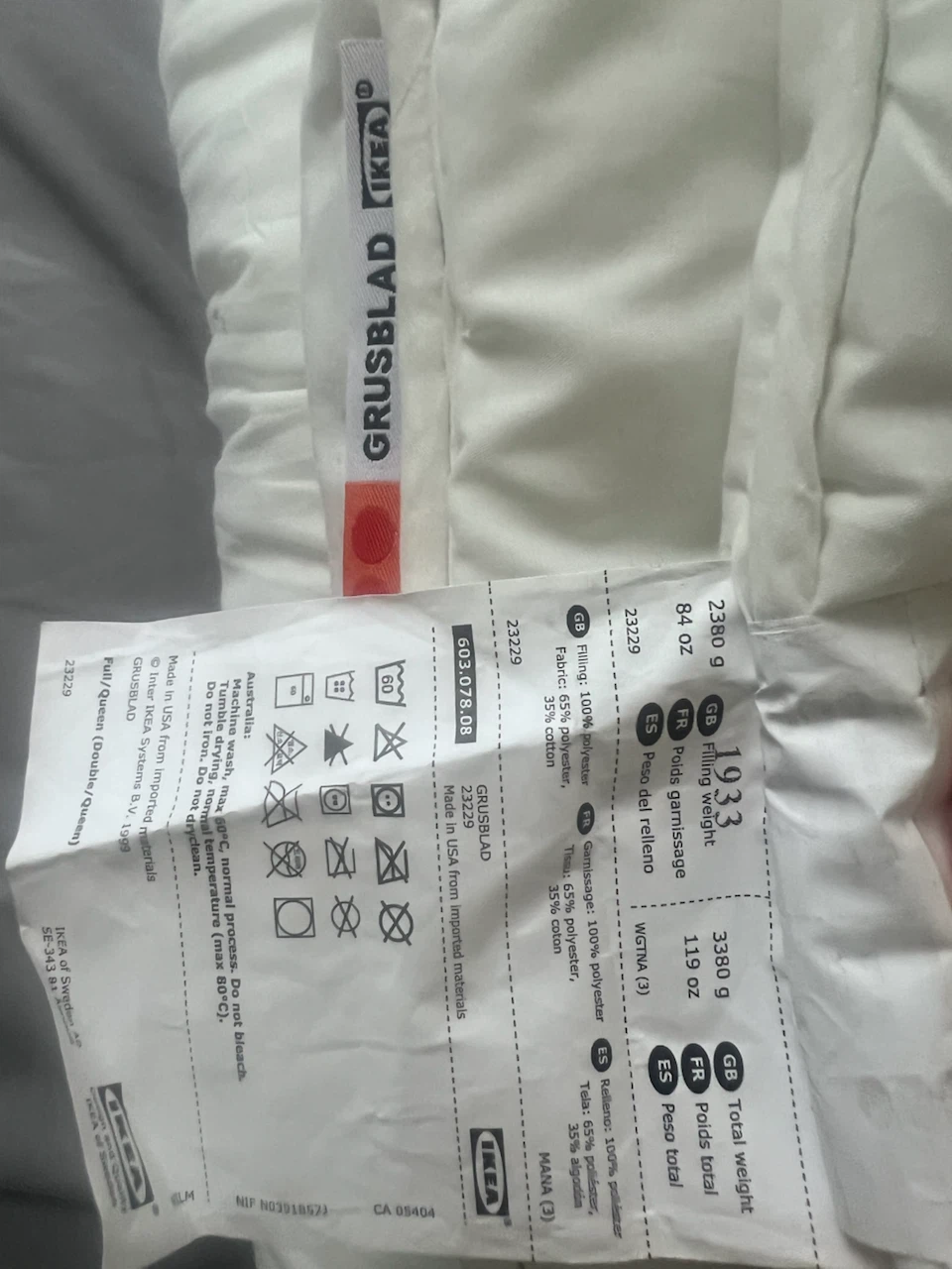 IKEA GRUSBLAD Queen size  Duvet * VER WARM