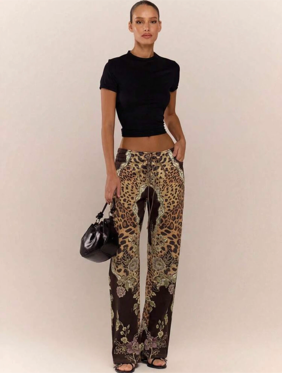 Leopard Print Lace-Up jeans