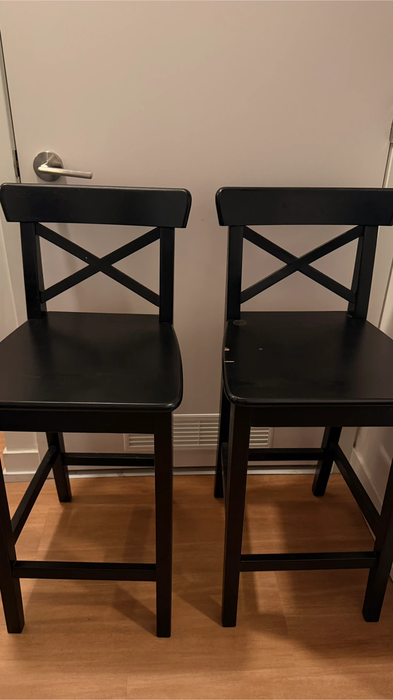 Black Wooden Bar Stools (Set of 2) - photo 3