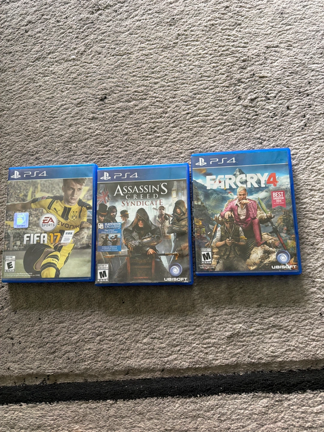 3 PS4 games Assassins creed syndicate, fifa 17, farcry4