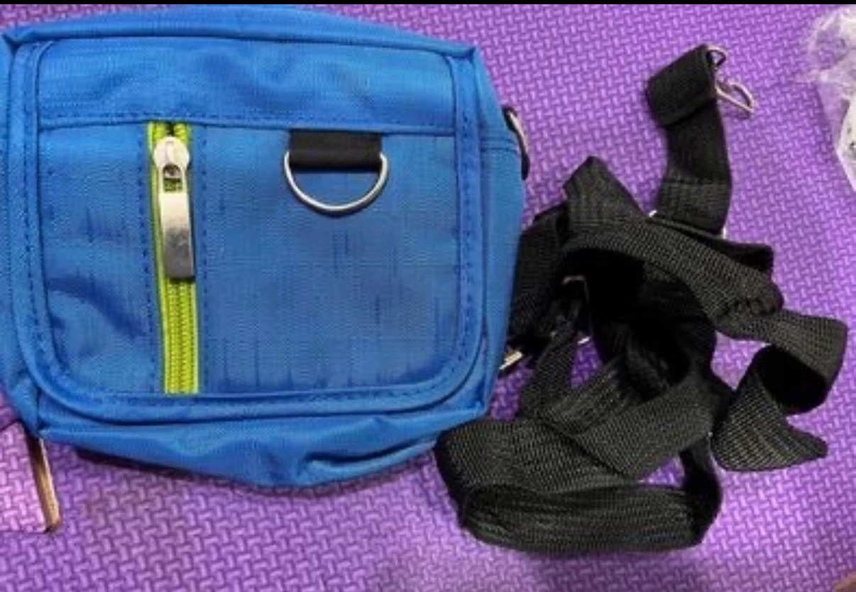 Blue Small Zippered Pouch Bag with Strap