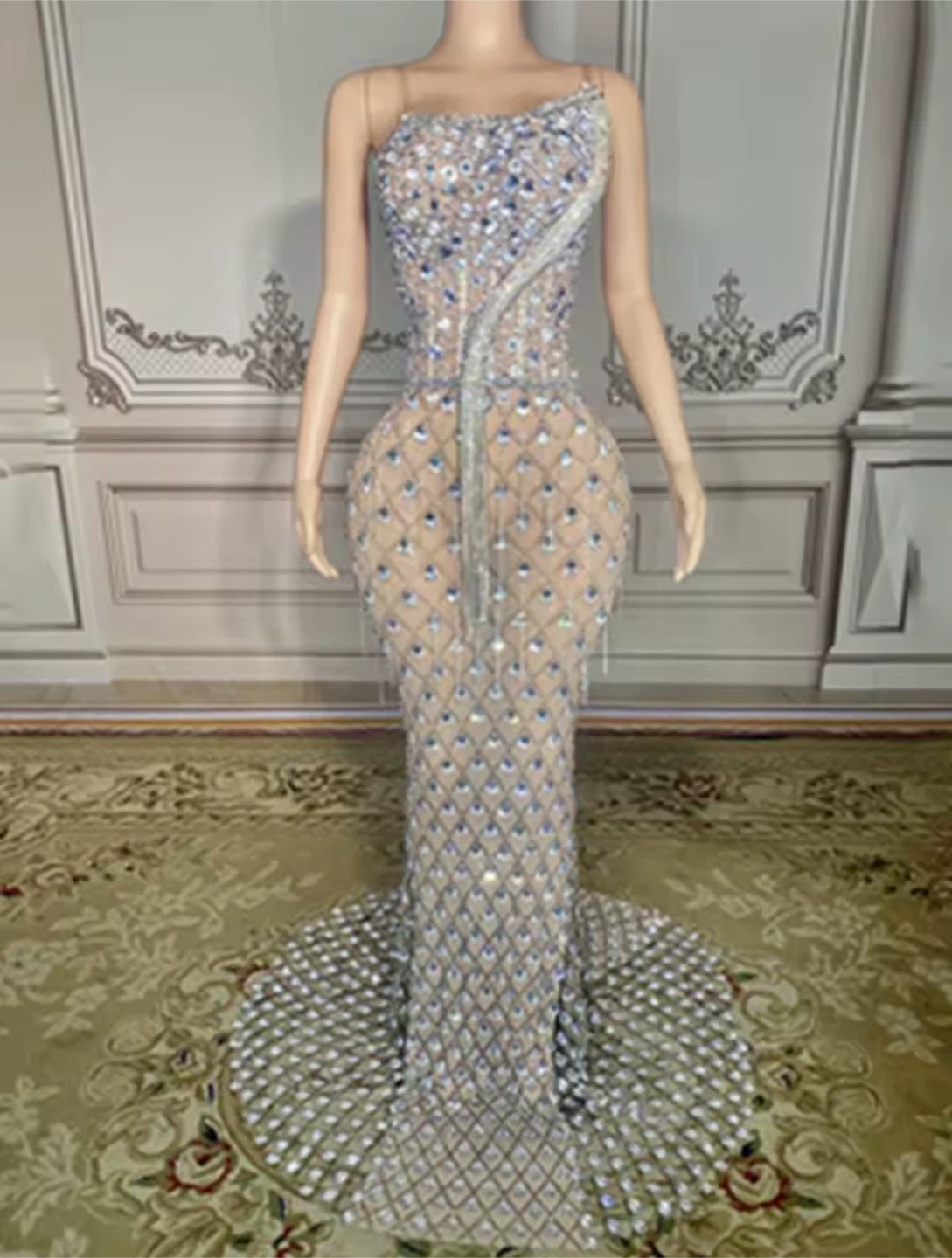 Beaded Rhinestone Evening Gown