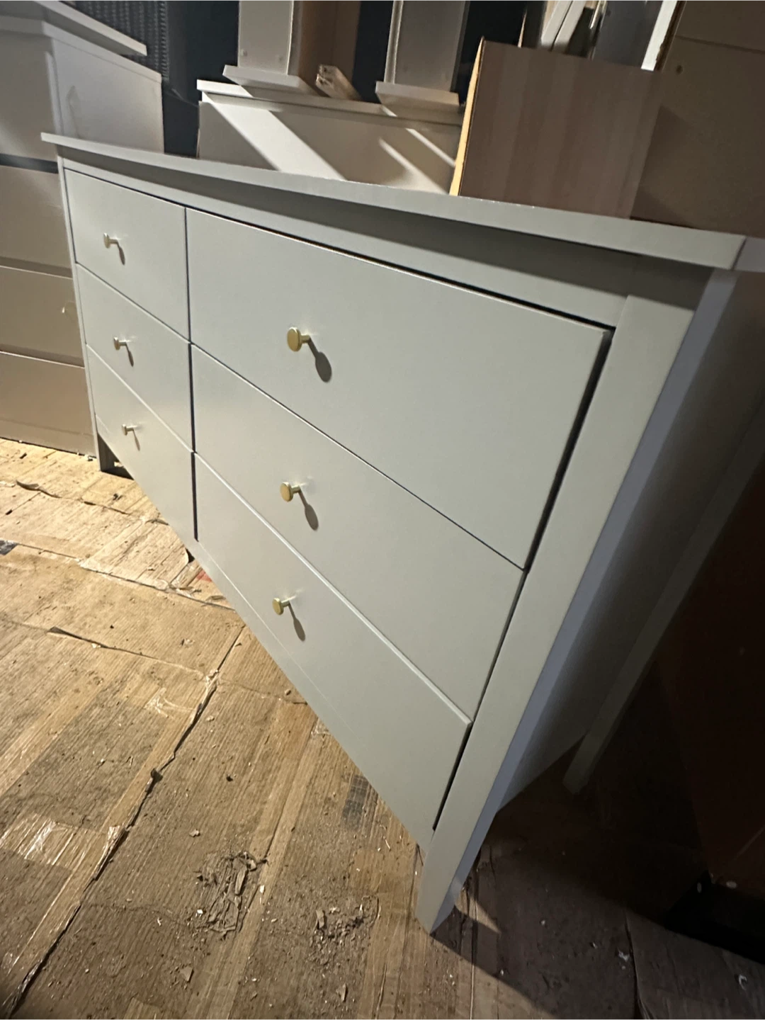 Grey 6-Drawer Dresser with Gold Knobs - photo 3