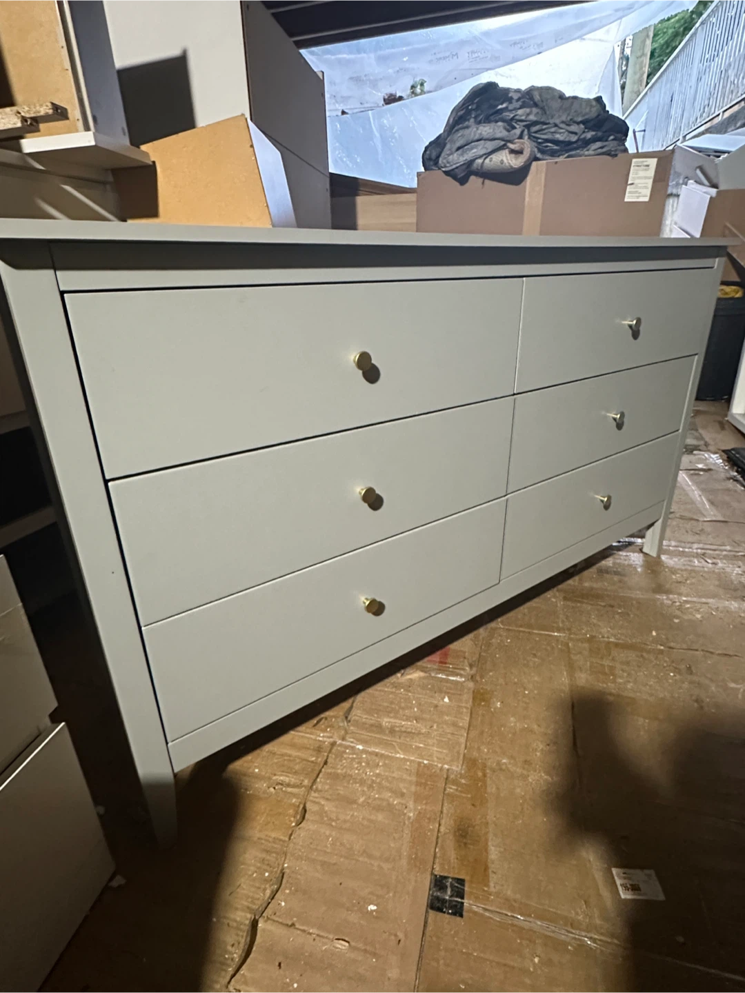 Grey 6-Drawer Dresser with Gold Knobs - photo 4