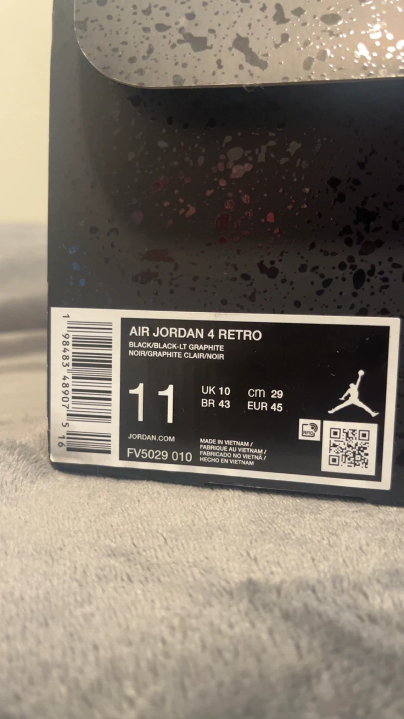 Authentic Air Jordan 4 Retro Black/Black-Lt Graphite Sneakers - photo 2
