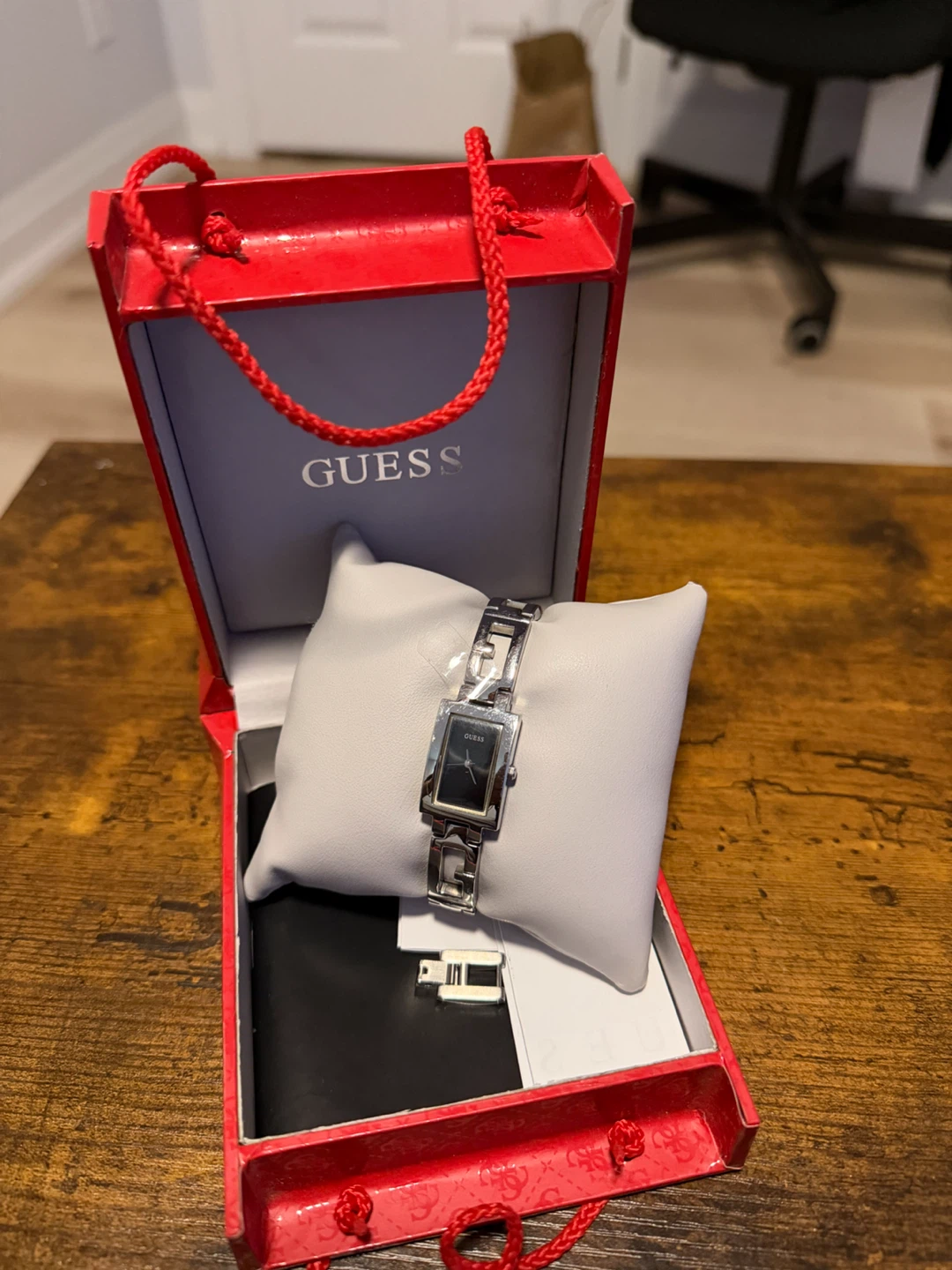 Guess Women's Silver-Tone Rectangular Watch