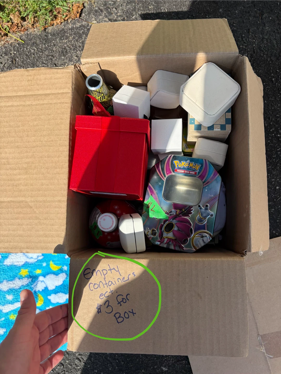 Box of Assorted Empty Containers and Tins