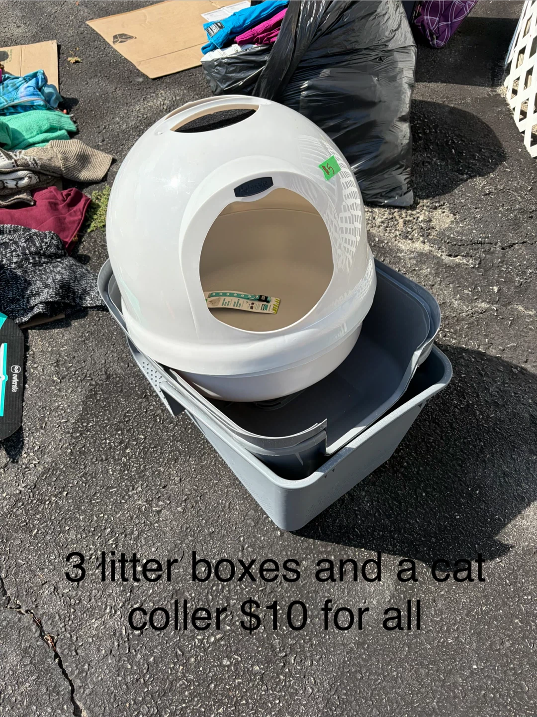 3 Cat Litter Boxes and Collar