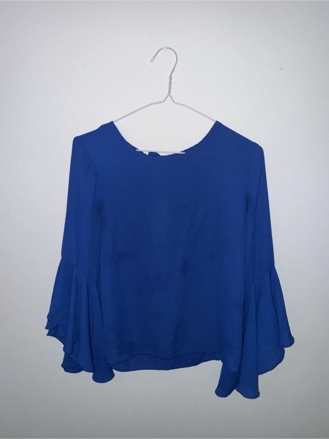 Suzy Shier Blue Bell Sleeve Blouse
