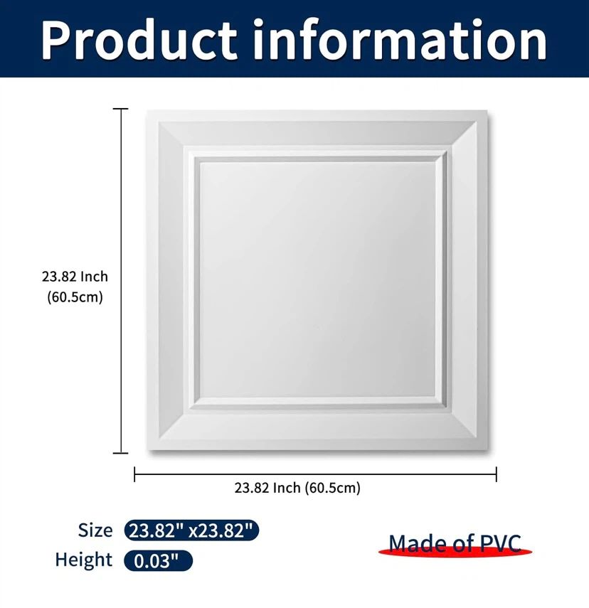 New 12-Pack White PVC Ceiling Tiles, 24" x 24" Art3D - photo 3