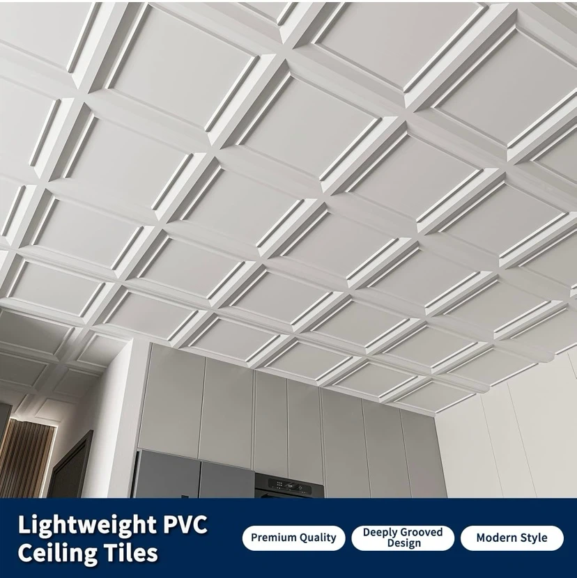 New 12-Pack White PVC Ceiling Tiles, 24" x 24" Art3D - photo 4