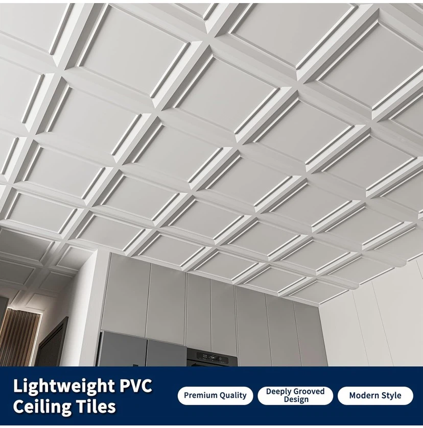 New 12-Pack White PVC Ceiling Tiles, 24" x 24" Art3D - photo 5
