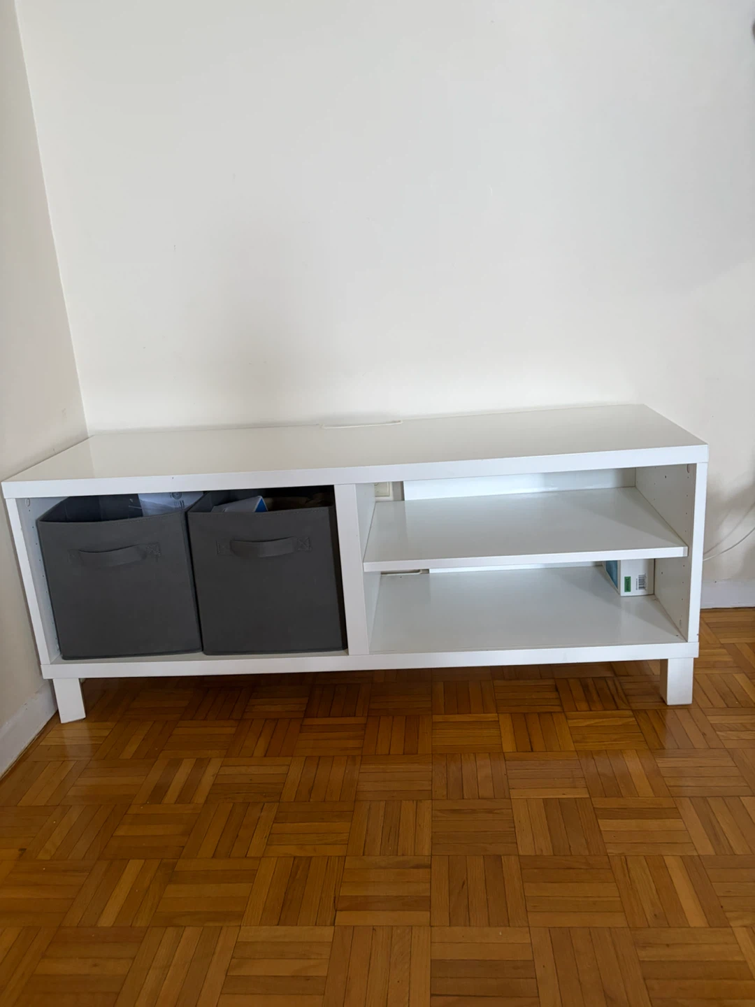 White Entertainment Unit with Storage Bins