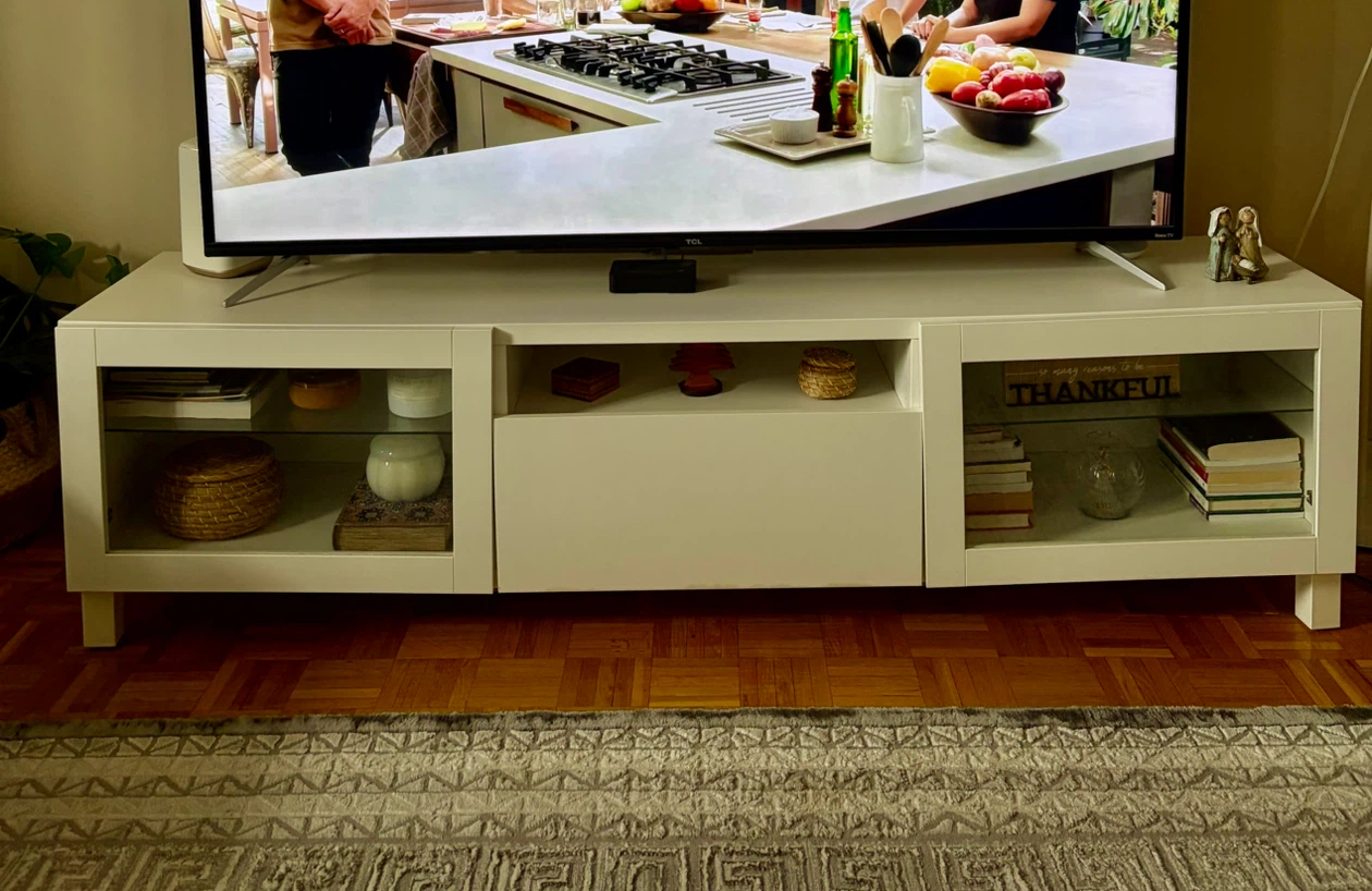 White Media Console with Glass Doors