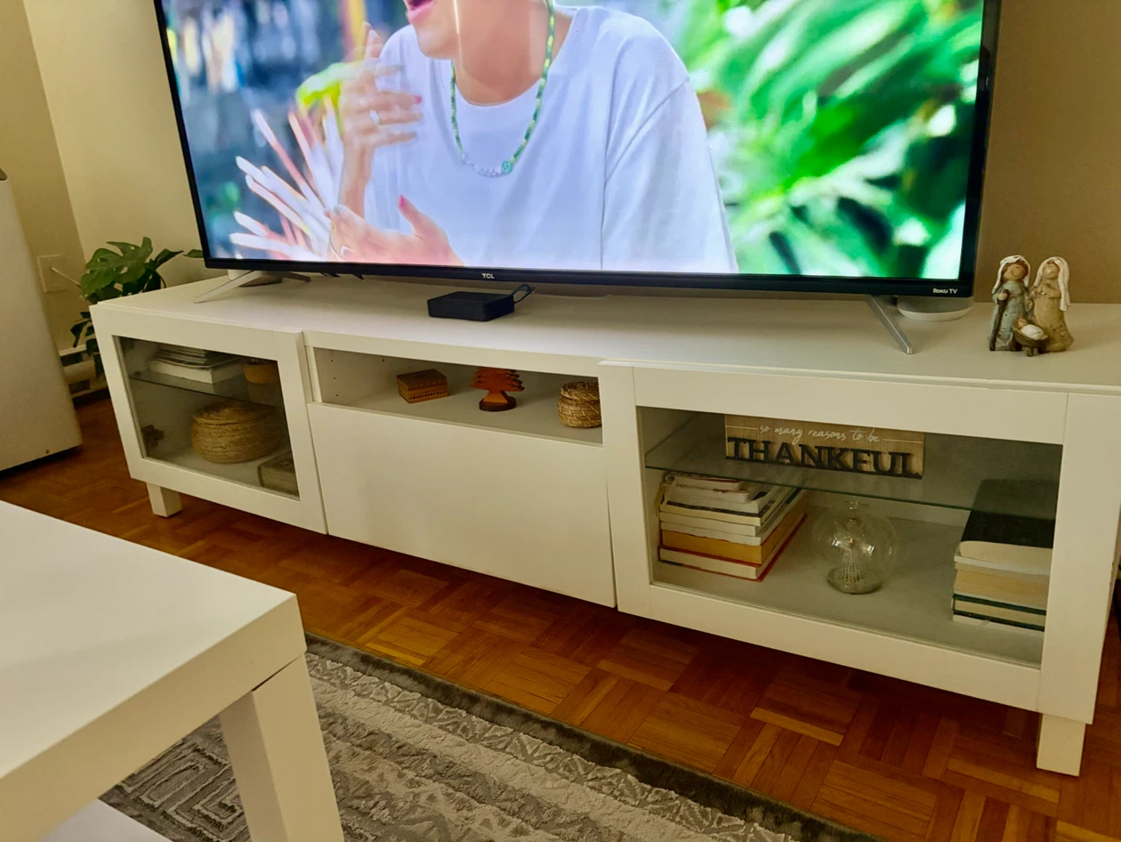 White Media Console with Glass Doors - photo 2
