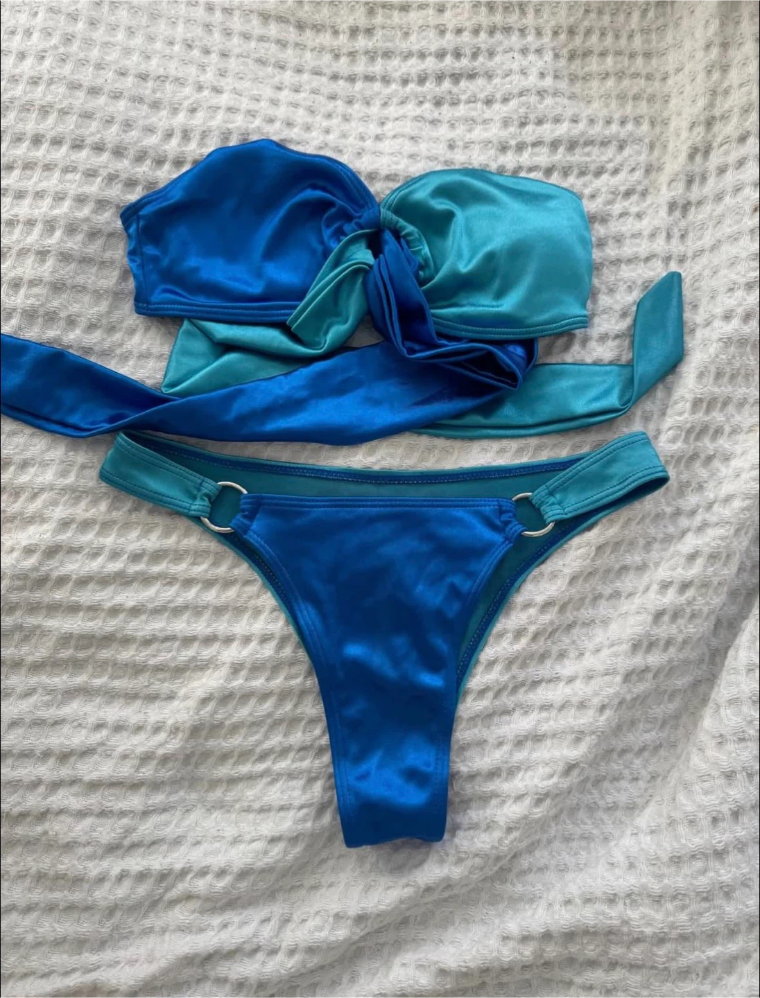 Blue & Teal Halter Bikini Set with Ring Detail - photo 2
