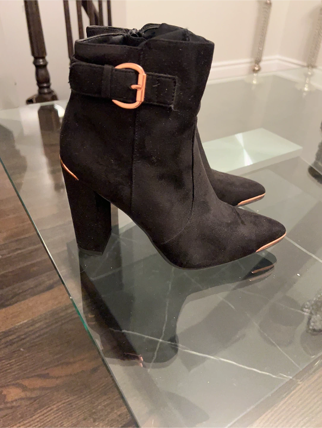 Black Ankle Boots with Rose Gold Buckle - photo 3