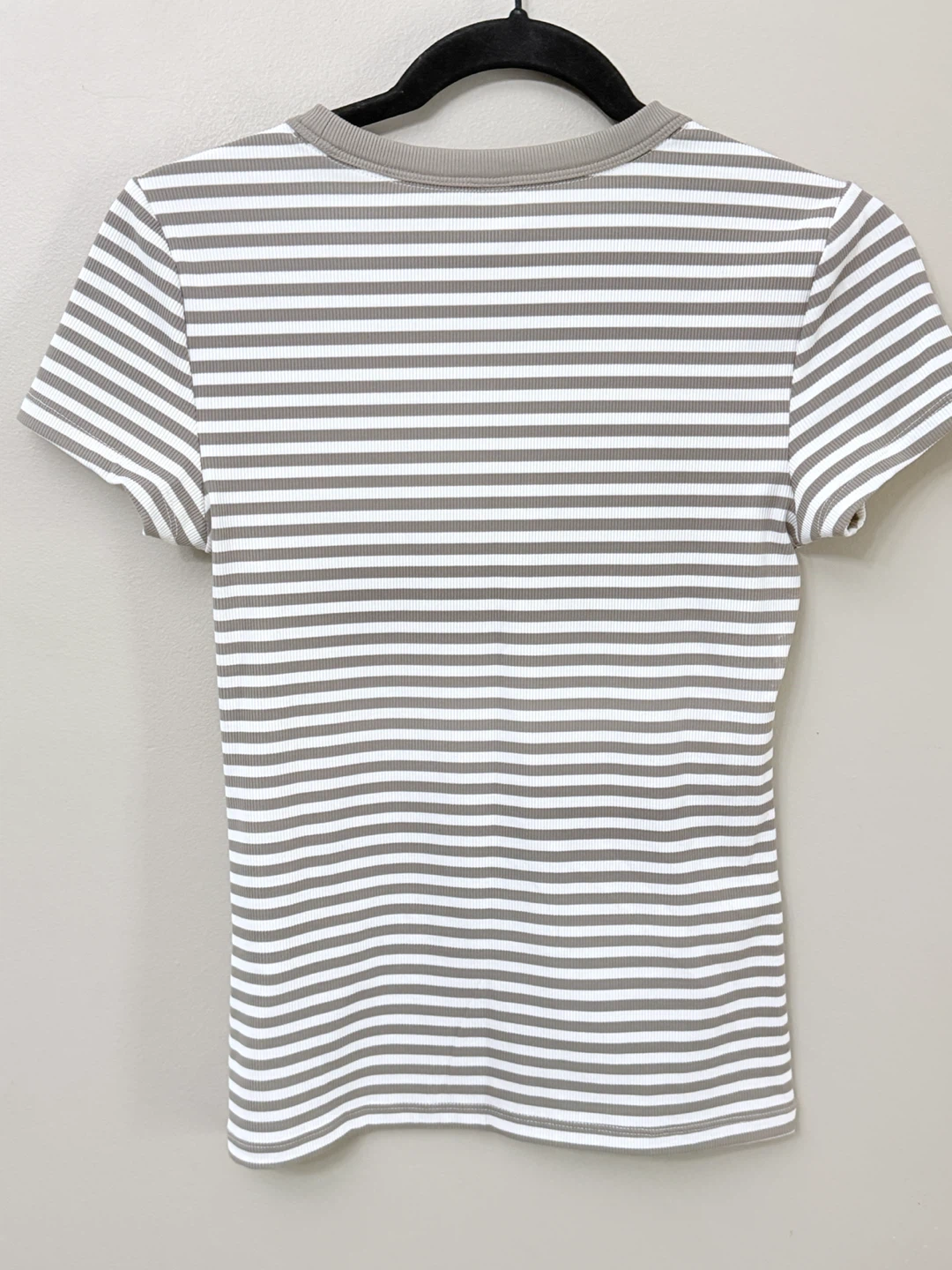 DKNY Sport Striped Ribbed Short Sleeve T-Shirt White/Taupe XS - photo 4