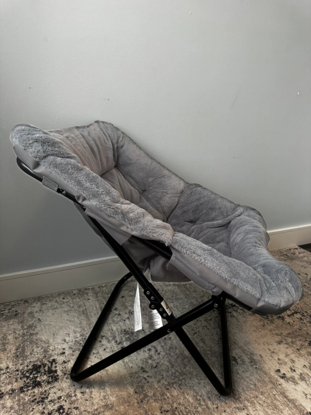 Grey Faux Fur Folding Saucer Chair - photo 3