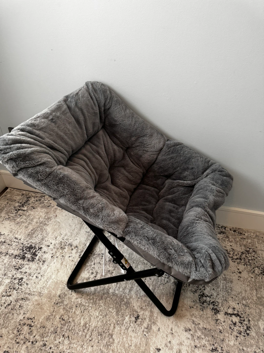 Grey Faux Fur Folding Saucer Chair - photo 5