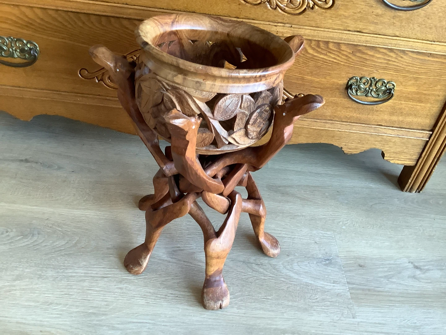 Vt Hd Carved Rosewood Camel/Plant Bowl 🐞 - photo 5