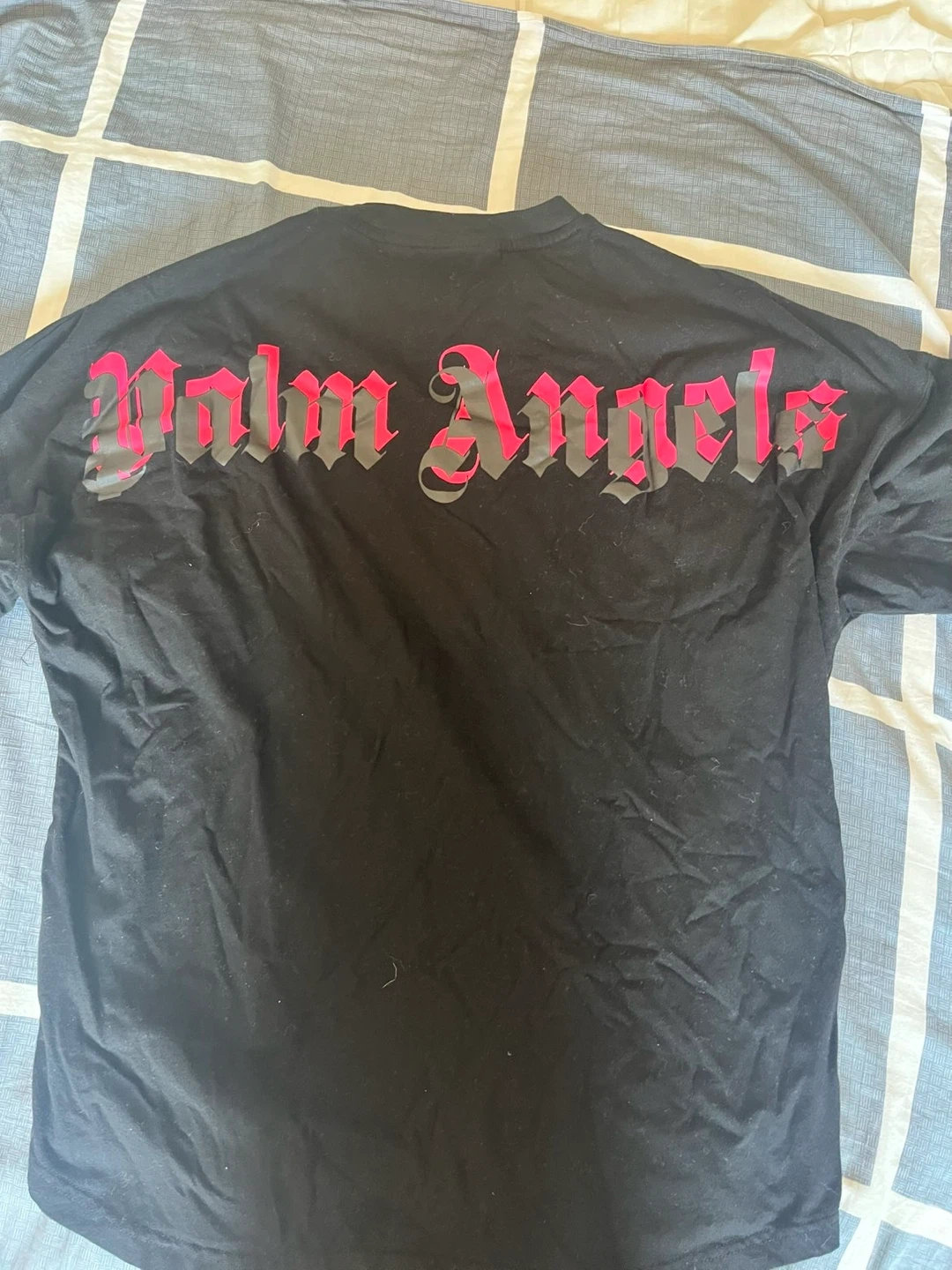 Palm Angels Black T-Shirt with Pink Logo