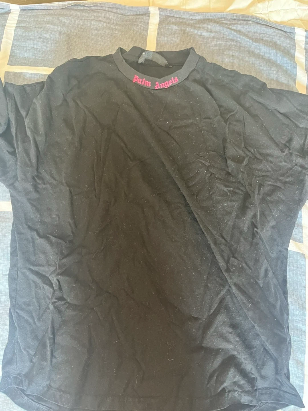 Palm Angels Black T-Shirt with Pink Logo - photo 2