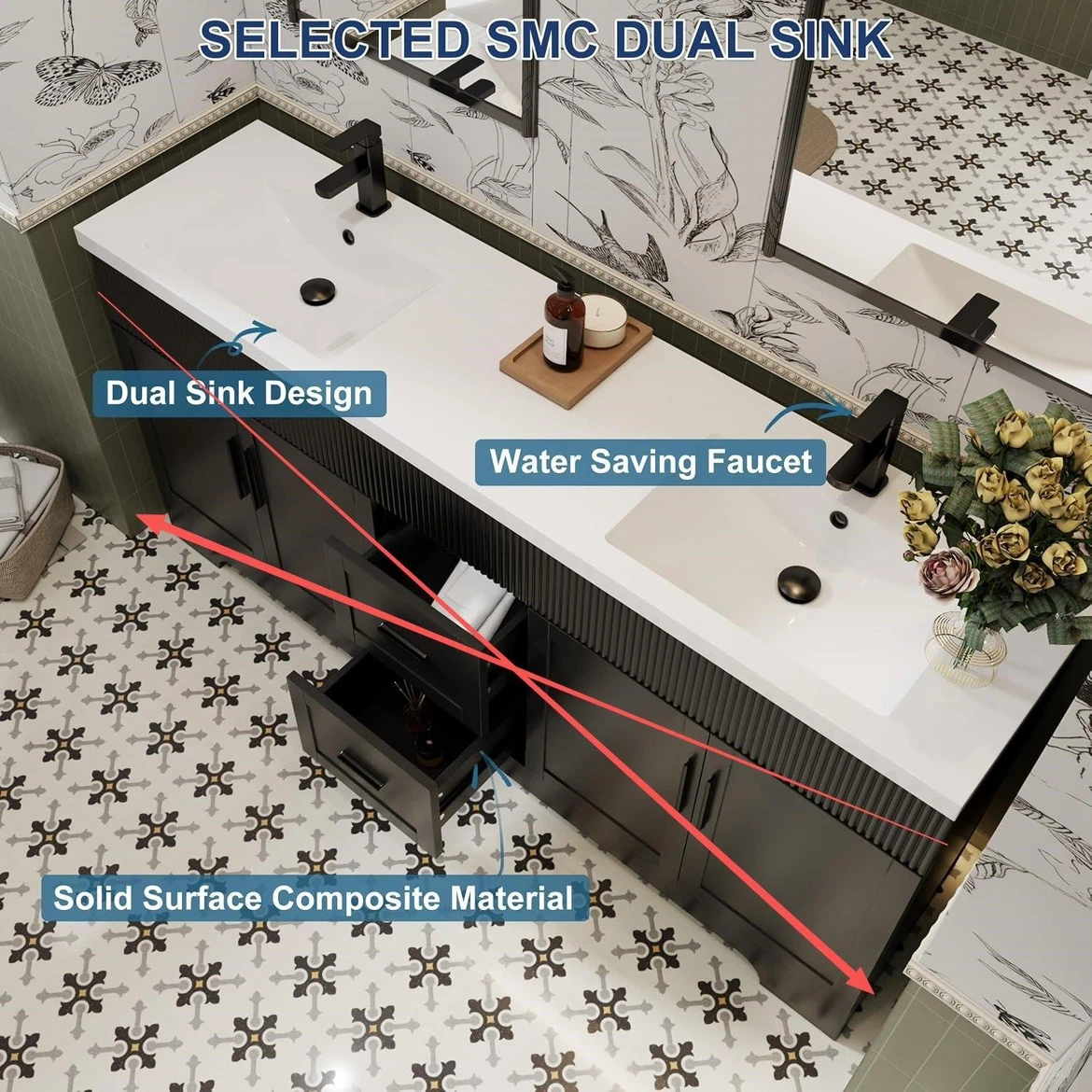 75” Brand New - Solid surface composite double sink vanity top - photo 2