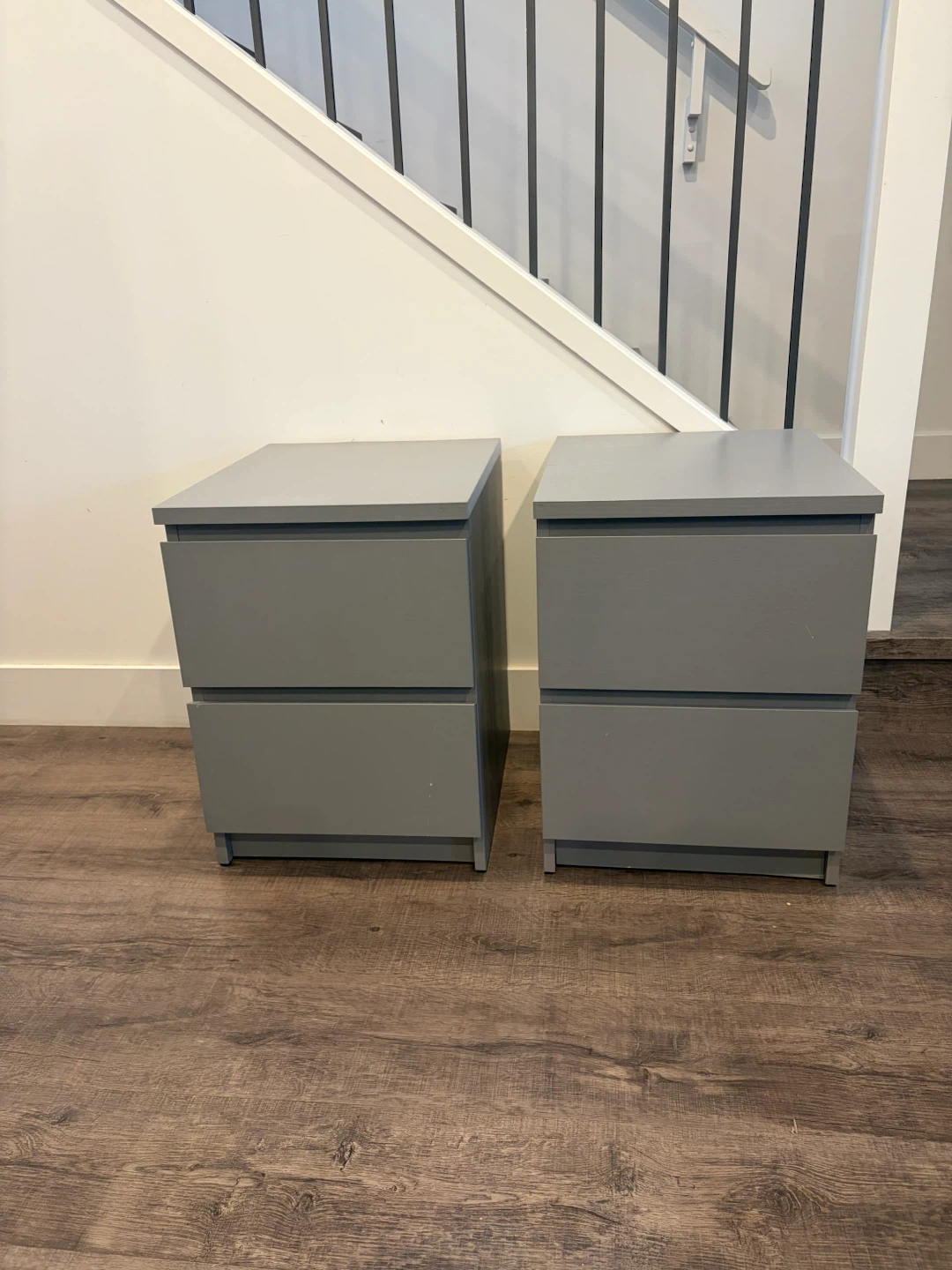 pair of IKEA nightstands in grey colour