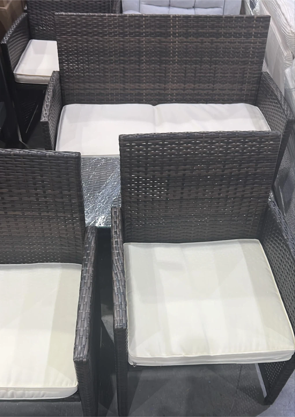 3-Piece Wicker Patio Set with Blue Cushions - photo 2
