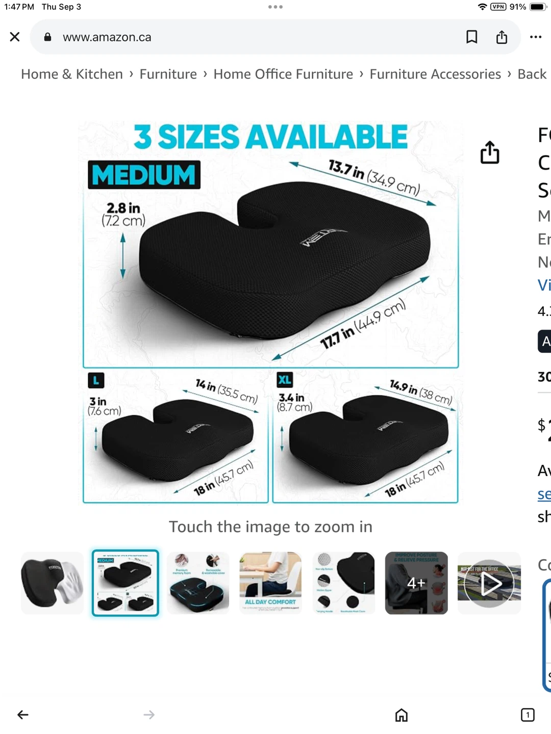 FORTEM Ergonomic Memory Foam Seat Cushion - Med - photo 3