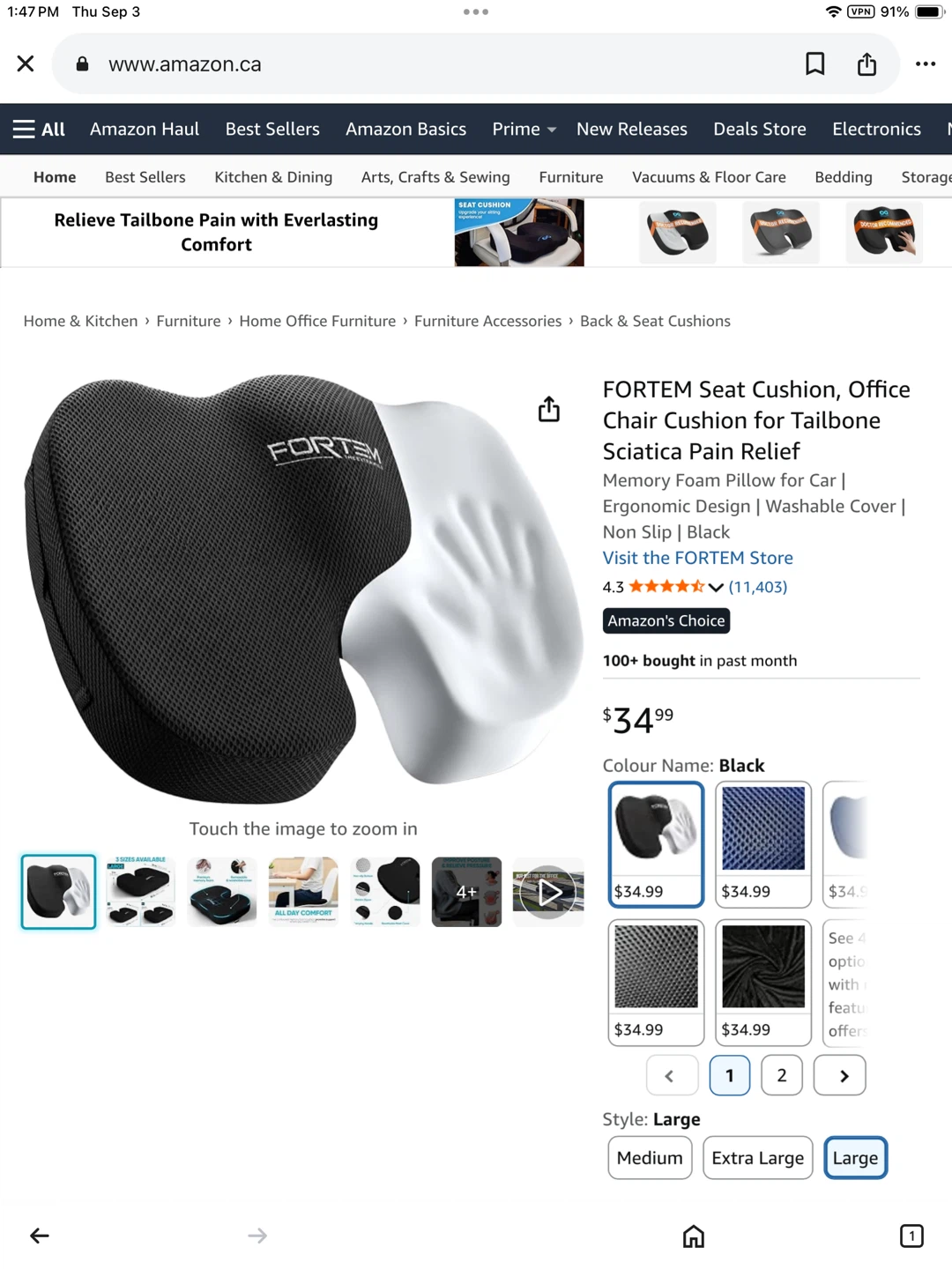 FORTEM Ergonomic Memory Foam Seat Cushion - Med - photo 2