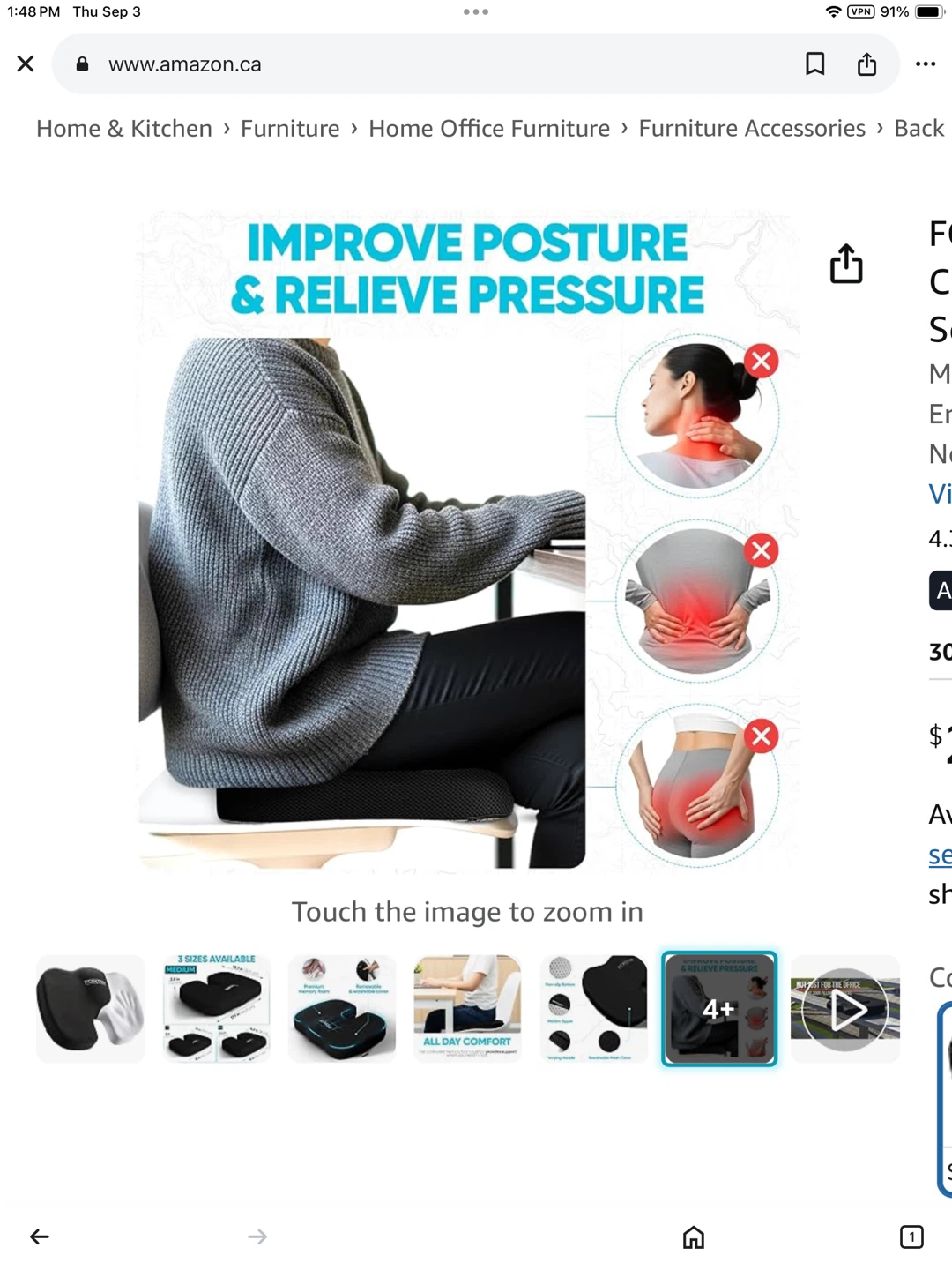 FORTEM Ergonomic Memory Foam Seat Cushion - Med