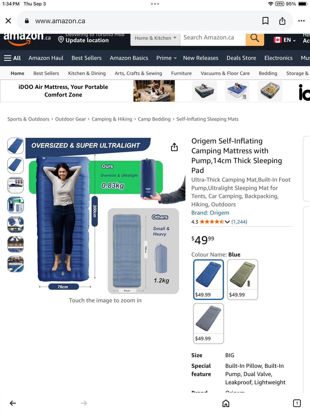 Origem Self-Inflating Camping Mattress - Blue - photo 3