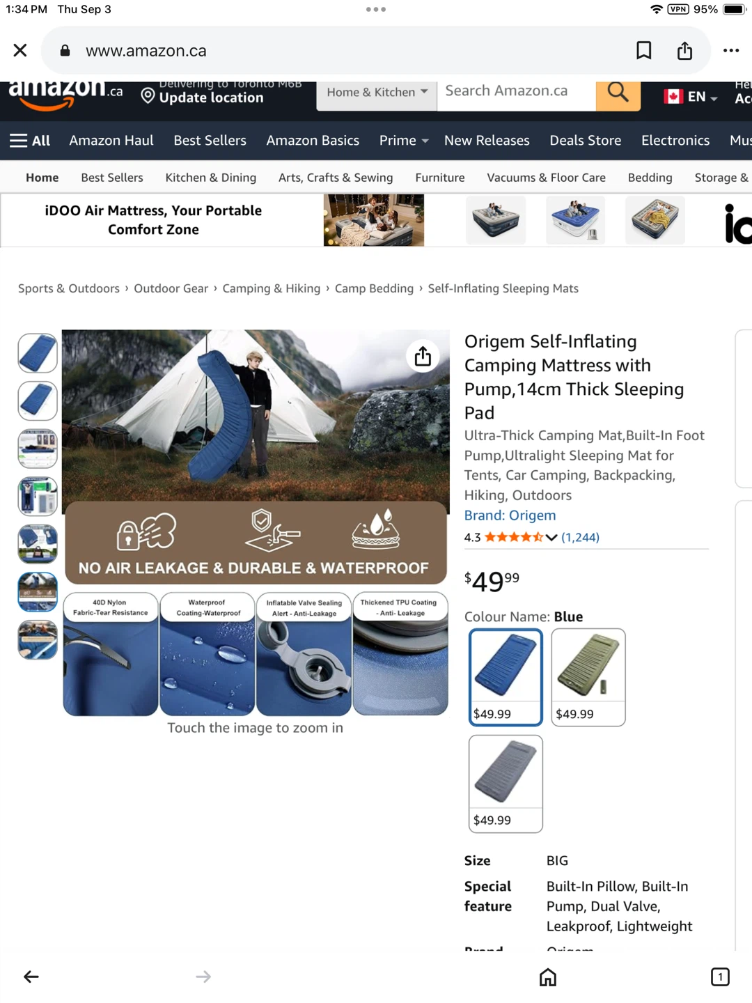 Origem Self-Inflating Camping Mattress - Blue - photo 5