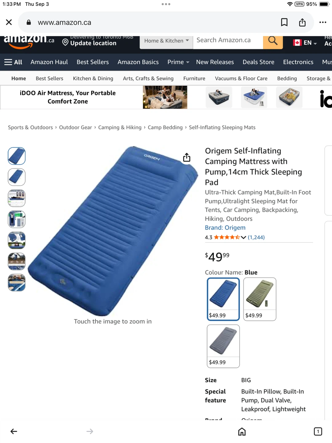 Origem Self-Inflating Camping Mattress - Blue