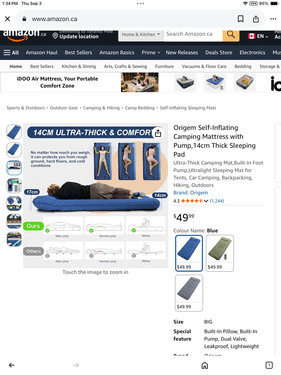 Origem Self-Inflating Camping Mattress - Blue - photo 2