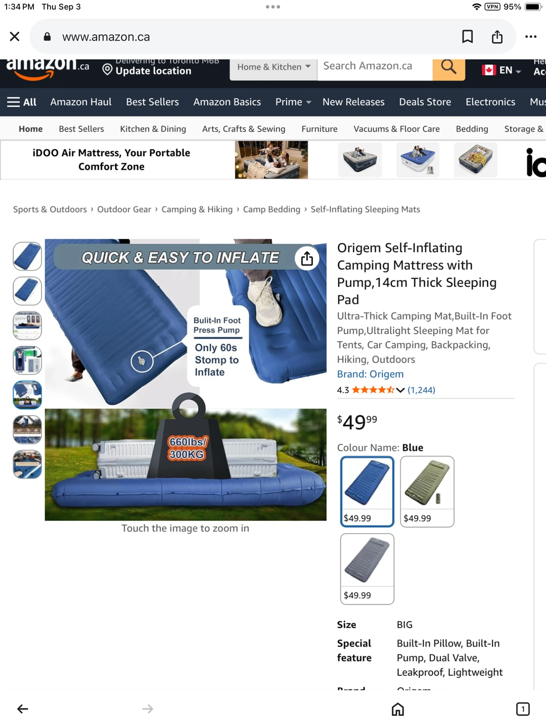 Origem Self-Inflating Camping Mattress - Blue - photo 4