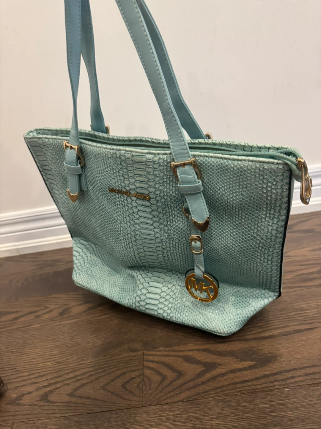 Michael Kors Teal Snakeskin Tote Bag