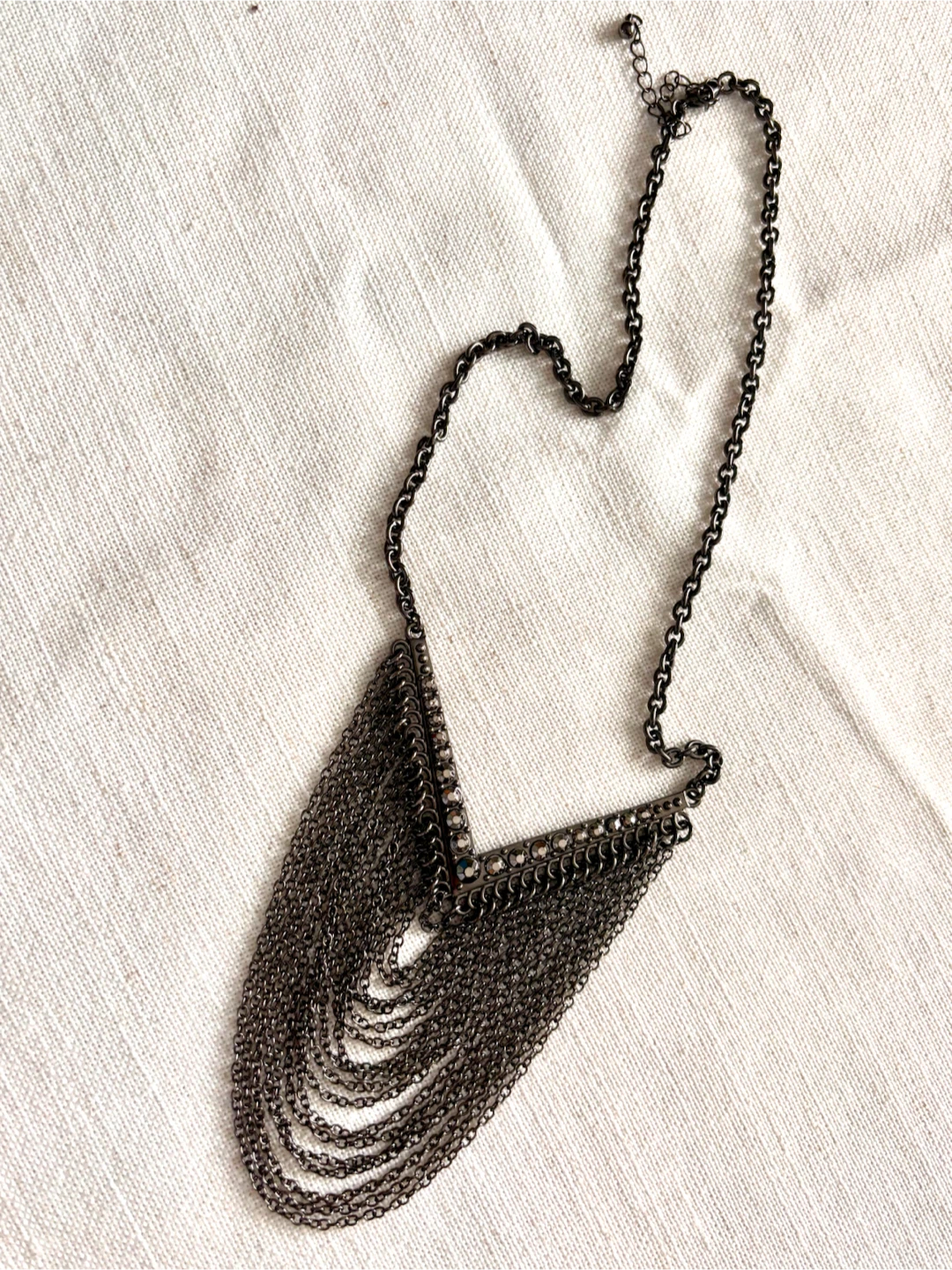 Gunmetal Tone V-Shaped Layered Chain Necklace