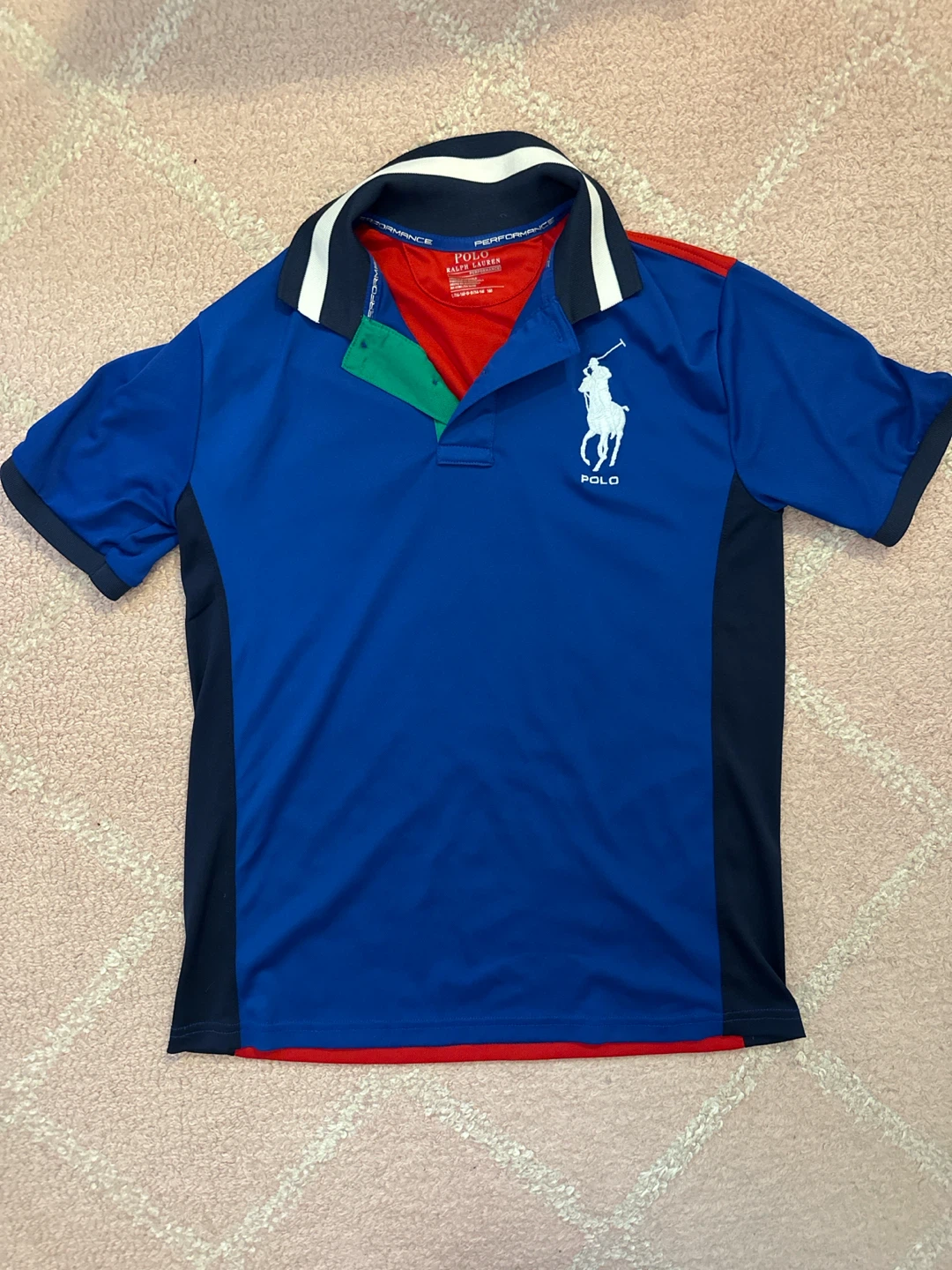 Polo Ralph Lauren Performance Blue & Red Polo Shirt