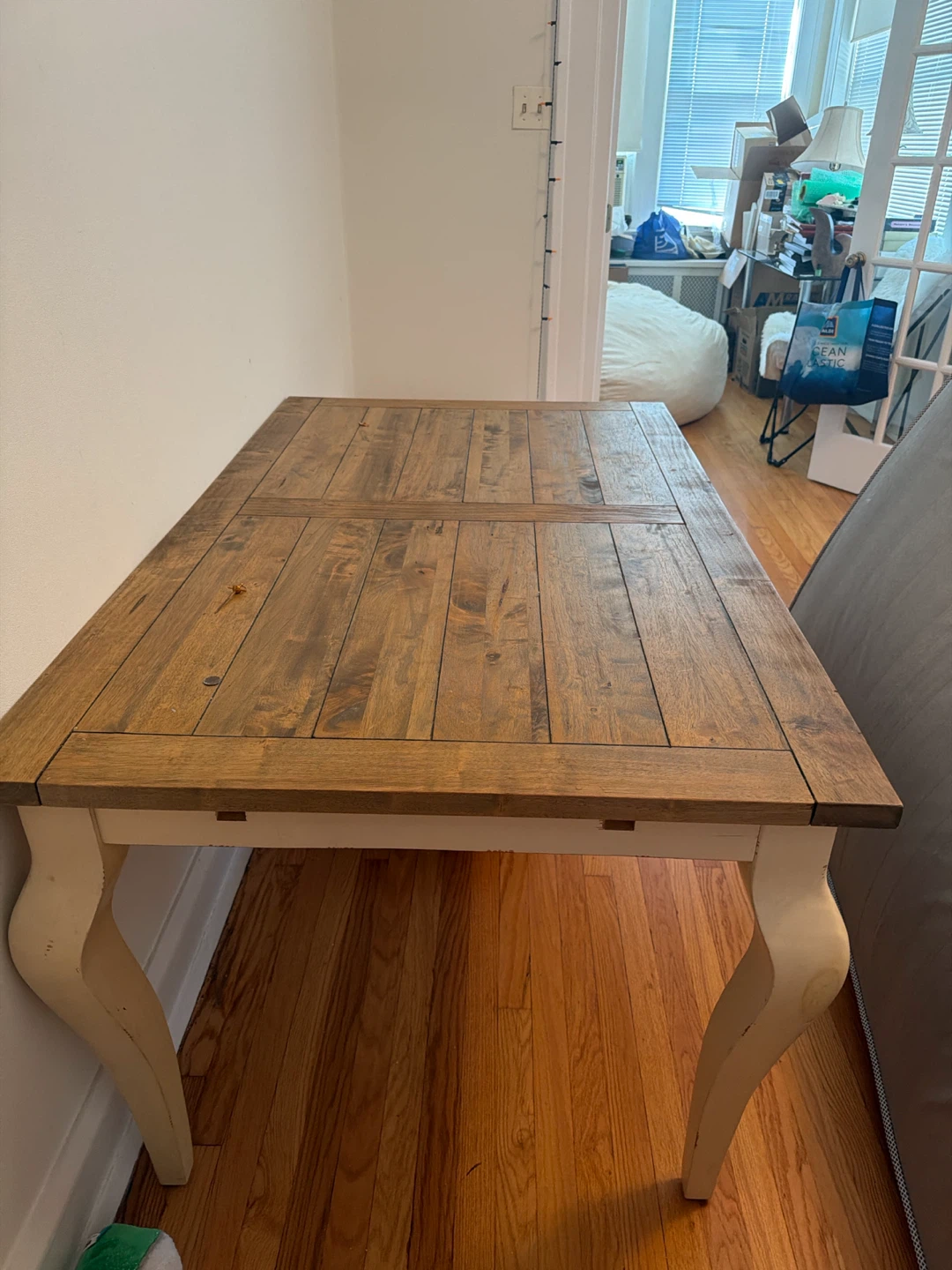 Rustic French Provwncial Wood Dining Table with White Legs