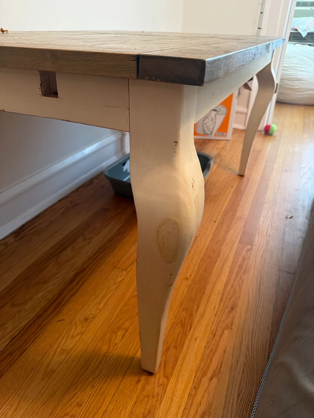 Rustic French Provwncial Wood Dining Table with White Legs - photo 3