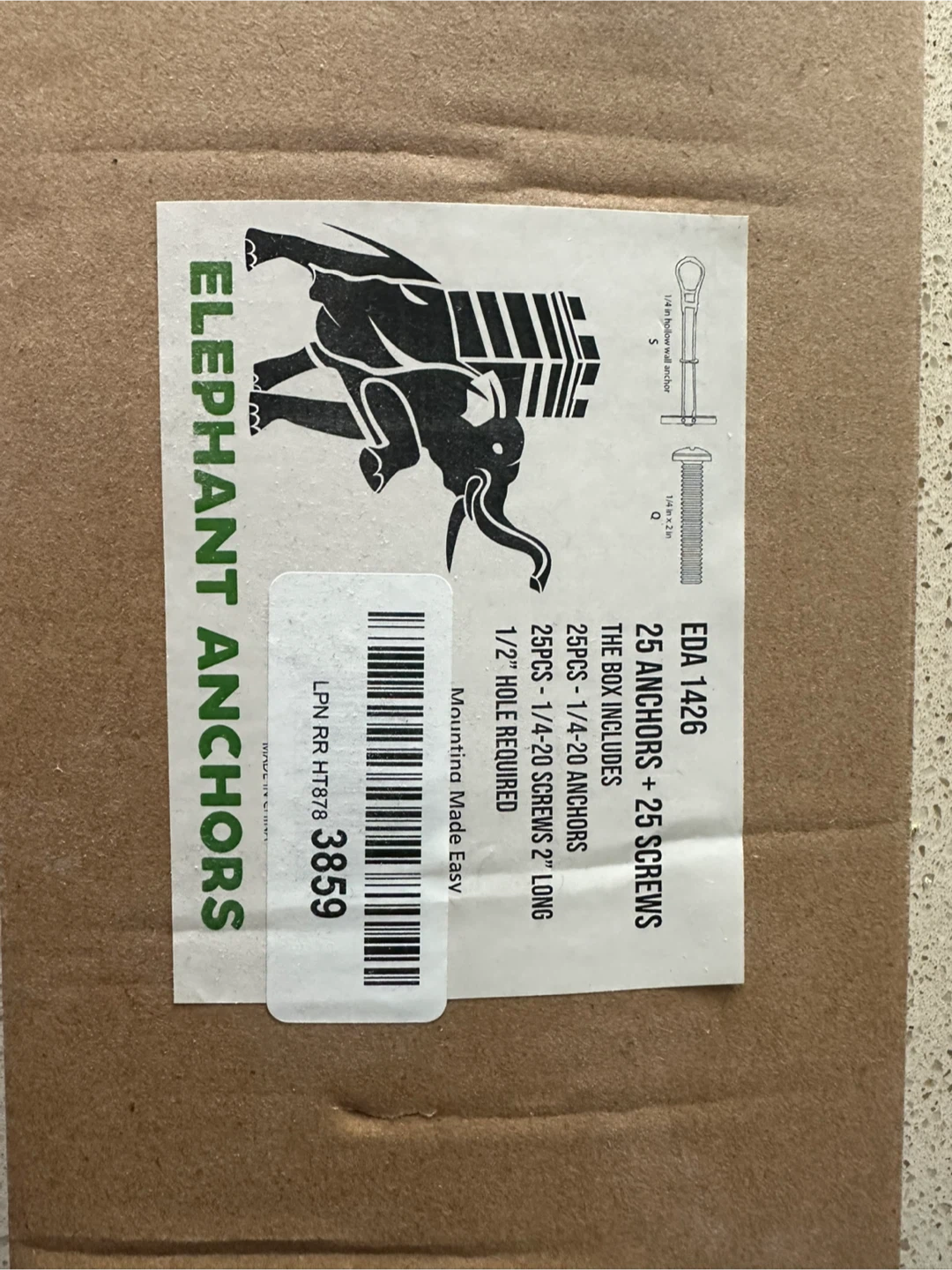 Elephant Anchors 1/4-20 Hollow Wall Anchor Kit