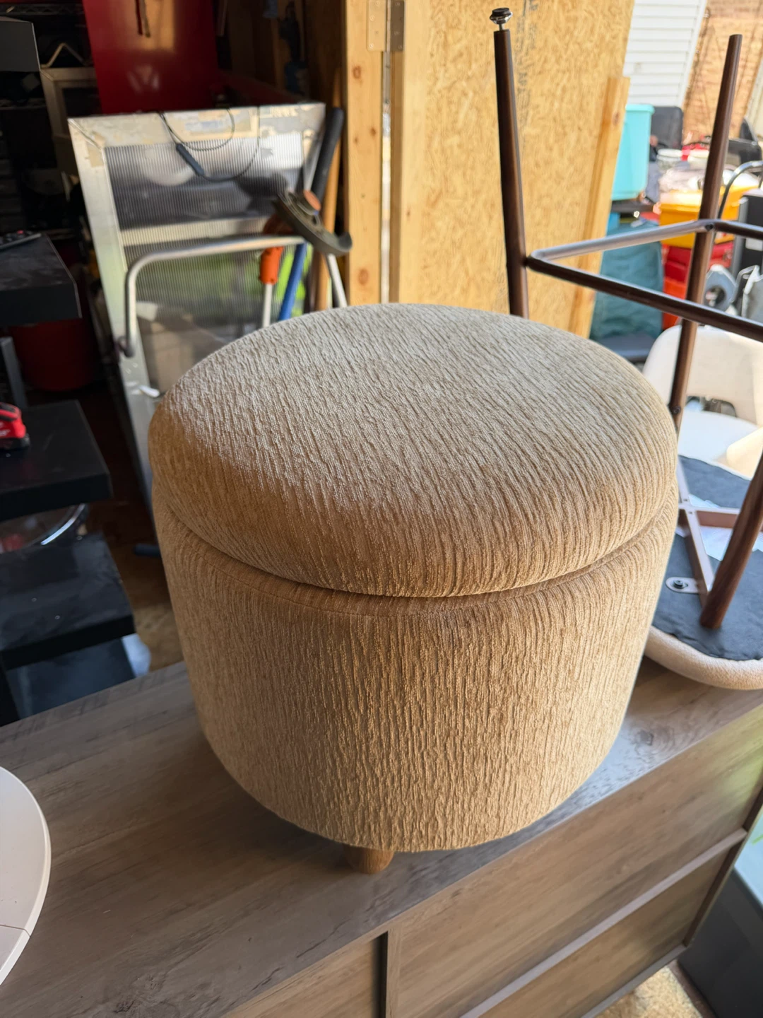 Round Tan Storage Ottoman - photo 2